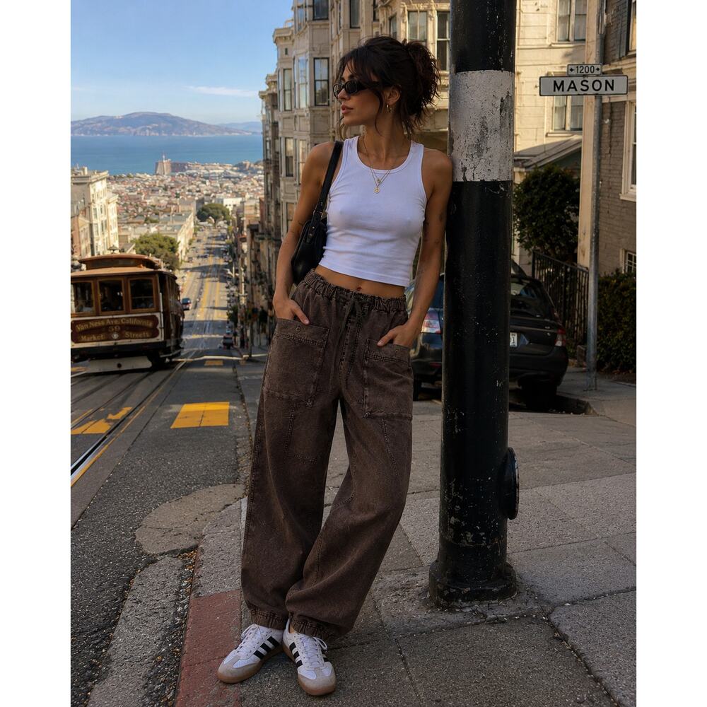 Free People Brown Wide Leg Cargo Pants, Sz M, LN